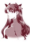  1girl fate/stay_night fate_(series) hair_ribbon looking_to_the_side monochrome nishiyama_(whatsoy) ribbon solo toosaka_rin turtleneck two_side_up upper_body 