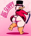  absurd_res anatid anseriform anthro avian bird butt cane clothing coat duck feathers hat headgear headwear hi_res male salamikii scrooge_mcduck solo thick_thighs topwear 