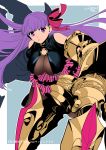  1girl bare_shoulders claws fate/extra fate/extra_ccc fate_(series) frilled_skirt frills hair_ribbon long_hair looking_at_viewer nishiyama_(whatsoy) o-ring o-ring_top passion_lip pink_eyes purple_eyes purple_hair ribbon skirt solo very_long_hair 
