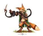  2019 anthro bottomless canid canine cheek_tuft cloak clothed clothing dipstick_tail duo facial_tuft featureless_crotch feral fox fur green_eyes kenket looking_at_another mammal multicolored_tail orange_body orange_fur reptile scalie simple_background snake standing tangletorn trell tuft white_background 