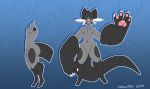  2019 3_toes 4_fingers anthro areola big_forearms big_hands black_body black_fur black_hair black_sclera blue_background claws collar dewott eyewear fan_character featureless_crotch fingers fur ganger gesture glasses gradient_background green_eyes grey_body grey_fur hair hi_res hyper hyper_arms hyper_limbs kokoro-doll leg_markings male markings navel nintendo nude outline pawpads pink_areola pink_nose pink_pawpads pok&eacute;mon pok&eacute;mon_(species) raised_arm short_hair simple_background smile standing textured_background toes video_games waving white_claws 