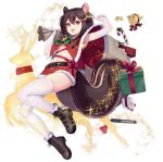  1girl allenes animal_ears armpits arms_up aurora azur_lane bag bell blush boots box breasts brown_hair candy candy_cane capelet christmas elbow_gloves fang food gift gift_box gloves hair_bell hair_ornament manjuu_(azur_lane) medium_breasts midriff navel official_art open_mouth skin_fang smile squirrel_ears squirrel_girl squirrel_tail star tail thighhighs tongue tongue_out torpedo transparent_background underboob wakaba_(azur_lane) wakaba_(holiday_special_wakaba!)_(azur_lane) 