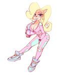  2019 absurd_res activision anthro bandicoot big_breasts biped black_nose blonde_hair blue_clothing blue_footwear blue_shoes bodysuit breasts cleavage clothed clothing coco_bandicoot crash_bandicoot_(series) curled_hair digital_media_(artwork) eyeshadow female footwear fur green_eyes hair hair_over_eye hand_on_thigh headgear hi_res holding_object long_hair looking_at_viewer makeup mammal marsupial multicolored_body multicolored_fur nitro one_eye_obstructed pink_clothing pink_eyeshadow ponytail pose shoes simple_background skinsuit smile solo tan_body tan_fur tight_clothing two_tone_body two_tone_fur video_games white_background 