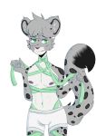  bdsm bondage bound clothing felid hi_res male mammal nekoeko pantherine peachyw ribbons rosettes snow_leopard solo underwear 