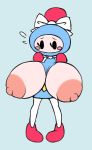  absurd_res accessory aqua_bomber areola big_breasts black_eyes blue_body blue_skin blush bomberman bottomwear breasts clothing elfdrago female hair_accessory hair_ribbon hi_res humanoid konami machine nipples ribbons robot skirt 