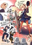  2girls 3boys animal_ears arknights bear_ears blush dobermann_(arknights) dog_ears english_text frying_pan gummy_(arknights) highres jacket mask masochism multiple_boys multiple_girls official_art phandit_thirathon riot_shield school_uniform serafuku tongue tongue_out whip whipping 