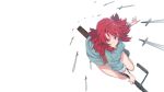  cropped gun izetta red_eyes red_hair ribbons short_hair shuumatsu_no_izetta supernew sword uniform weapon white witch 