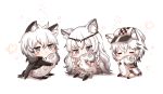  arknights blush braids cape chibi cliffheart_(arknights) gray_eyes hat honyang long_hair pramanix_(arknights) short_hair silverash_(arknights) tail white white_hair 