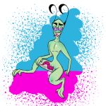  alien alien_humanoid antennae_(anatomy) blush bodily_fluids claws cum digital_media_(artwork) erection feet fingers genital_fluids genitals green_body green_skin humanoid invader_zim invader_zim_memelord irken male nickelodeon penis prehensile_penis simple_background the_almighty_tallest the_almighty_tallest_purple toes 