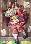 big_breasts bovid bovine breasts button_(fastener) cattle cleavage clothed clothing doll_joints dress female footwear hair hi_res horn huge_breasts jaeh legwear long_hair mammal marionette shoes socks solo string tail_tuft tuft 