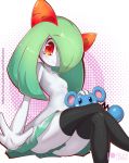  ambiguous_gender azurill blush clothing female green_hair hair horn kirlia legwear looking_at_viewer nintendo pok&eacute;mon pok&eacute;mon_(species) red_eyes rilex_lenov sitting smile stockings video_games 