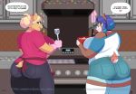  anthro big_breasts breasts christmas_lights clothed clothing cyrus_physhor dialogue duo english_text female hair jwinkz kitchen mammal smile spatula text tools ursid 