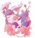  animal_focus branch closed_eyes commentary_request dot_nose flower glaceon highres no_humans no_mouth pink_flower pokemon pokemon_(creature) prehensile_hair soke_sa tail white_background 