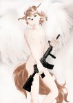  angel anthro ar-15 brown_hair canid canine canis domestic_dog feathered_wings feathers girly green_eyes gun hair hi_res holding_gun holding_object holding_weapon male mammal nipples nude nukisan_wolf ranged_weapon rifle solo stoner_rifle weapon wings 