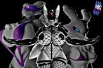 absurd_res anthro bandai_namco bearserker_og big_breasts black_sclera blue_eyes blush breasts canid canine clothed clothing digimon digimon_(species) digital_media_(artwork) female female/female fur hi_res mammal nipples renamon renamon_(dogzeela) simple_background tail white_body white_fur