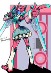  1girl blue_eyes helmet highres humanoid_robot kamizono_(spookyhouse) mecha mecha_musume pointing redesign robot robot_girl rosanna_(transformers) science_fiction skirt solo transformers 