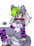 anthro big_breasts big_nipples breasts clothed clothing female five_nights_at_freddy&#039;s five_nights_at_freddy&#039;s:_security_breach genitals hair long_hair looking_at_viewer nipples partially_clothed pubes pussy roxanne_wolf_(fnaf) scottgames skyl4378 smile solo steel_wool_studios