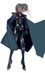  1boy armor black_armor cape cleavage_cutout clothing_cutout commentary fate/grand_order fate_(series) full_armor green_cape green_hair highres male_focus multicolored_hair odysseus_(fate) oyunoumi solo streaked_hair symbol-only_commentary 