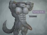 abs anthro balls biceps bodily_fluids canid canine canis fangs fleshformomo fur genitals hi_res humanoid_genitalia humanoid_penis league_of_legends male mammal muscular muscular_anthro muscular_male pecs penis riot_games solo sweat tail teeth vein veiny_penis warwick_(lol) wolf