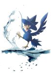  animal_focus beak bird bird_tail blue_feathers commentary_request feathered_wings feathers highres momota_pix murkrow no_humans open_mouth pokemon pokemon_(creature) red_eyes tail talons water white_background wings 