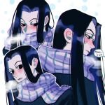  &lt;o&gt;_&lt;o&gt; 1boy anger_vein black_eyes black_hair blush breath commentary_request hakulo highres hunter_x_hunter illumi_zoldyck long_hair multiple_views pale_skin scarf sidelocks simple_background winter_clothes 