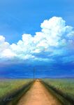  alu.m_(alpcmas) artist_name blue_sky cloud contrail day dirt_road grass highres mountainous_horizon no_humans original outdoors road scenery sky utility_pole 