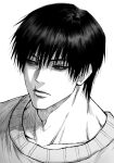  1boy black_sclera collarbone colored_sclera fushiguro_touji greyscale highres jujutsu_kaisen lips looking_at_viewer male_focus monochrome parted_lips portrait scar scar_on_face short_hair solo sso_s white_background 