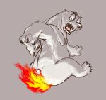 anthro bear burning butt butt_on_fire cream.pup fire hi_res looking_back looking_down looking_down_at_butt male mammal open_mouth pain polar_bear simple_background solo ursine