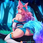  1girl ahri_(league_of_legends) ass blue_panties blue_tail highres league_of_legends lerrilas long_hair panties pink_hair solo spirit_blossom_ahri tagme thighhighs underwear 