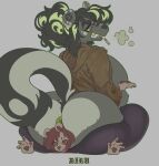 anthro anus big_breasts big_butt breasts butt diru666 duo facesitting female green_anus hi_res humiliation male male/female mammal mephitid mouse murid murine musk musk_clouds pinned pinned_to_ground rodent sitting_on_another skunk skunk_tail smoking sniffing squish