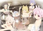  6+girls :d =_= afloat animal_ear_fluff animal_ears arms_up black_hair blonde_hair blue_hair blush breasts character_request choko_(cup) cleavage closed_eyes commentary_request cup double_bun fang gradient_hair green_hair grey_hair hair_bun indie_virtual_youtuber jinsei_tsumiko kagura_nana light_brown_hair medium_breasts multicolored_hair multiple_girls naked_towel natsume_eri partially_submerged pink_hair purple_hair rabbit_ears rabbit_girl rabbit_tail shisyu_mingos short_eyebrows small_breasts smile streaked_hair surprised tail thick_eyebrows tokkuri tomari_mari towel tray virtual_youtuber |_| 