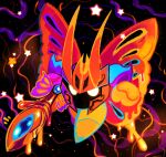  armor butterfly_wings gloves glowing glowing_eyes holding holding_sword holding_weapon homriette horns insect_wings kirby_(series) morpho_knight no_humans pauldrons shoulder_armor signature solo star_(symbol) sword weapon wings yellow_gloves 