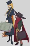  1970s_(style) 1boy 1girl absurdres azuma_(magi-inazuma) bag blonde_hair brown_hair cape coat commentary_request concept_art fur_coat fur_hat ginga_tetsudou_999 gloves hat highres hoshino_tetsurou long_hair maetel matsumoto_leiji_(style) official_style retro_artstyle science_fiction sketch very_long_hair 