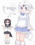  2girls bad_id bad_twitter_id bird black_hair black_skirt black_tail blue_eyes blue_skirt breasts brown_eyes kemono_friends long_sleeves looking_at_viewer multiple_girls pleated_skirt rock_ptarmigan_(kemono_friends) short_sleeves skirt tail tongue tongue_out toxicnyannyan white_hair white_tail 