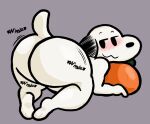 all_fours anthro ass_up big_butt blush blush_lines butt canid canine canis digital_drawing_(artwork) digital_media_(artwork) domestic_dog food fruit hi_res kneeling lewdewott looking_back mammal narrowed_eyes peanuts_(comic) plant pumpkin raised_tail snoopy solo tail thick_thighs wiggle