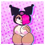 &lt;3 anthro big_breasts blush breasts brown_body choker female front_view genitals hair hi_res jewelry lagomorph leporid long_socks mammal necklace nipples pink_hair pussy rabbit solo thick_thighs vicky_bnuuy victini_bnuuy