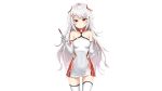  apple_ringo breasts collar elbow_gloves gloves long_hair nurse original red_eyes skintight stockings white white_hair zettai_ryouiki 