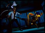 2023 3d_(artwork) 5_fingers anthro armada_(artist) big_breasts black_hair blood blue_hair bodily_fluids bodysuit boots breasts brown_body brown_eyes brown_fur bubble_butt butt canid canine carmelita_fox claws cleavage clothed clothing club_(weapon) coat crucifix curvy_figure daigo_dojima digital_media_(artwork) ear_piercing ear_ring female fight finger_claws fingerless_gloves fingers fluffy fluffy_tail footwear fox fur garry&#039;s_mod gloves group hair handwear human inside jewelry kick light-skinned_male light_body light_skin long_hair long_tail male mammal melee_weapon multicolored_body multicolored_fur murid murine necklace nightstick officer_flint_(foretbwat) orange_eyes piercing rat ring_piercing rodent short_hair skinsuit sly_cooper_(series) sony_corporation sony_interactive_entertainment sucker_punch_productions tail tan_body tan_fur tight_clothing topwear trio two_tone_body two_tone_fur weapon white_body white_fur white_hair yakuza_(series) zipper