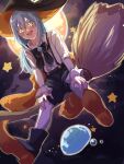  1other blue_hair broom broom_riding chocoeiru halloween halloween_costume highres humanization long_hair rimuru_tempest rimuru_tempest_(slime) slime_(creature) tensei_shitara_slime_datta_ken yellow_eyes 