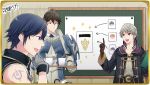  3boys armor ballot ballot_box blue_eyes brand_of_the_exalt brown_eyes brown_hair chrom_(fire_emblem) cup fire_emblem fire_emblem_awakening fire_her frederick_(fire_emblem) gloves ike_(fire_emblem) martha_(fate) mug multiple_boys official_art robin_(fire_emblem) robin_(male)_(fire_emblem) roy_(fire_emblem) short_hair white_hair 