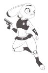  2016 anthro bad_trigger_discipline clothed clothing dipstick_ears disney fully_clothed fur holding_gun holding_object holding_weapon impracticalart judy_hopps lagomorph leporid mammal monochrome multicolored_ears police_uniform rabbit simple_background solo uniform weapon white_background zootopia 