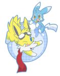 2016 3_fingers 3_toes alpha_channel bell bell_collar blue_body blue_eyes blue_fur bubble cel_shading cheek_tuft collar cute_fangs dated digital_drawing_(artwork) digital_media_(artwork) duo eevee eeveelution eyewear eyewear_on_head facial_tuft fakemon feet feral fiakaiera fingers fur generation_1_pokemon goggles goggles_on_head half-closed_eyes head_tuft hi_res jolteon mac_(shrike_alvaron) male narrowed_eyes neck_tuft nintendo open_mouth paws pikachu pokemon pokemon_(species) scarf shaded shrike_alvaron signature simple_background tail tail_tuft toes tongue transparent_background tuft white_body white_fur yellow_body yellow_eyes yellow_fur