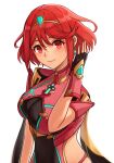  1girl 20060715 absurdres arm_armor black_gloves earrings fingerless_gloves gloves highres jewelry looking_at_viewer pyra_(xenoblade) short_hair simple_background smile solo tiara upper_body white_background xenoblade_chronicles_(series) xenoblade_chronicles_2 