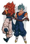  absurdres biceps black_wristband blue_eyes blue_sash body_fur dragon_ball dragon_ball_gt dragon_ball_super earrings gogeta highres jewelry male_focus metamoran_vest monkey_boy monkey_tail muscular muscular_male no_nipples pants pectorals potara_earrings red_hair relio_db318 sash simple_background spiked_hair super_saiyan super_saiyan_4 super_saiyan_blue tail vegetto white_pants 