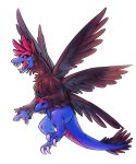  black_fur black_sclera blue_skin claws colored_sclera colored_skin commentary english_commentary hydreigon multiple_heads no_humans open_mouth pink_eyes pokemon pokemon_(creature) sharp_teeth simple_background tail teeth trackalaka white_background wings 