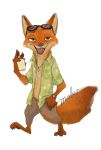 2020 anthro canid canine clock clothed clothing disney fox fur hi_res holding_cup holding_object jewelry mammal monmokamoko necklace nick_wilde open_mouth open_shirt open_smile orange_body orange_fur red_fox shirt simple_background smile solo topwear watch white_background zootopia 