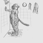 3_toes 4_fingers anthro beaver broadside_beach buckteeth bucky_beaver coat_hook eyes_closed featureless_crotch feet fingers flat_tail fluffy_chest fur greyscale hi_res leaning_on_wall lendri_mujina male mammal monochrome nude rodent shipwrecked_64 shower sketch slightly_chubby slightly_chubby_male solo standing teeth toes wet wet_body wet_fur