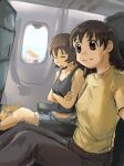  3girls above_clouds absurdres aircraft airplane airplane_interior azumanga_daioh cloud drooling from_inside highres indoors interior kagura_(azumanga_daioh) liamickpie looking_at_viewer mihama_chiyo multiple_girls saliva sitting sweatdrop takino_tomo vehicle_interior 