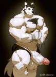 anthro balls bandage bear biceps big_muscles big_penis black_background black_briefs black_clothing black_underwear briefs chest_tuft clothing doooo2424 genitals hi_res huge_muscles huge_penis male mammal muscular muscular_male pecs penis quads simple_background solo tuft underwear vein veiny_penis white_body