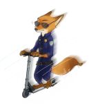  2019 anthro canid canine clothed clothing disney eyewear fox fully_clothed fur hi_res mammal monmokamoko nick_wilde orange_body orange_fur red_fox scooter simple_background solo sunglasses white_background zootopia 